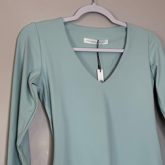 Susana Monaco Breathe Blue V-Neck Long Sleeve Top Pullover NWT Size Small - Picture 3 of 9